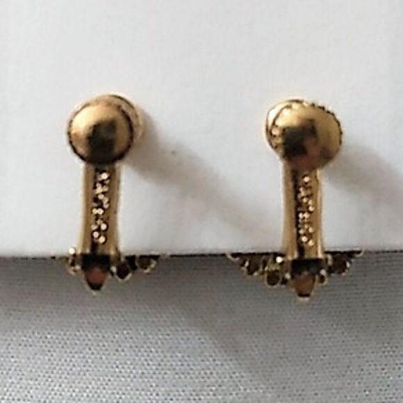 Vintage Napier Gold Tone Black Oval Stone Screw Back Clip Earrings - Picture 6 of 6